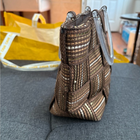 M & G Bertini Vintage Woven Paperbag Purse Lucite Handles Made in Italy 11.5” - Picture 14 of 16